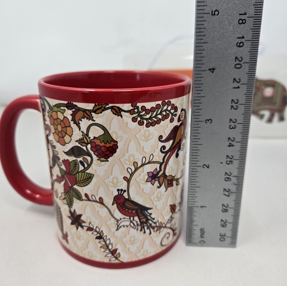 The Bombay Set of 2 Kalamkari Coffee Cups Hand Painted Exotic Beautiful Birds - Picture 7 of 11
